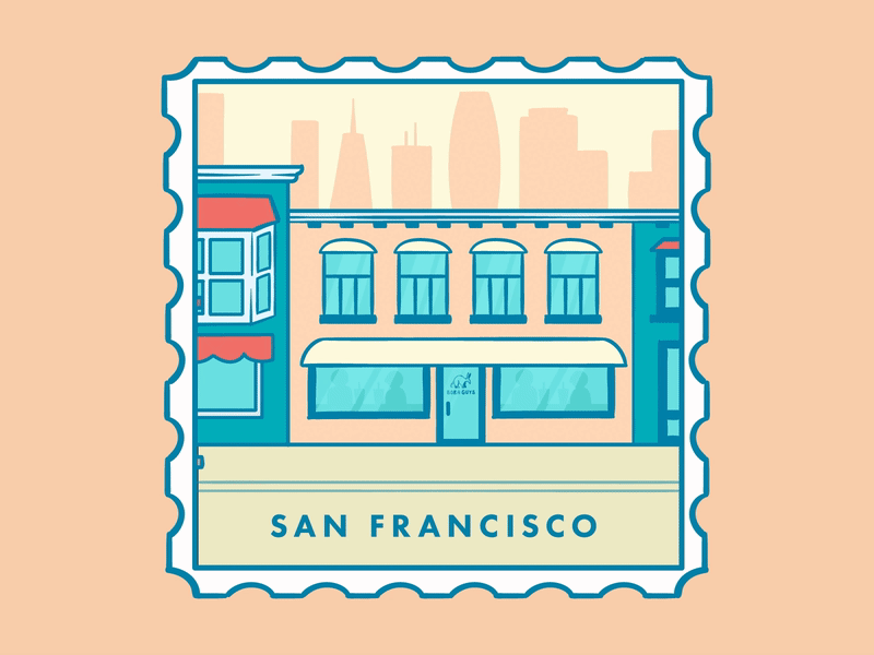 Boba Guys Airplane Mode in SF aardvark boba guys illustration san francisco stamp tram