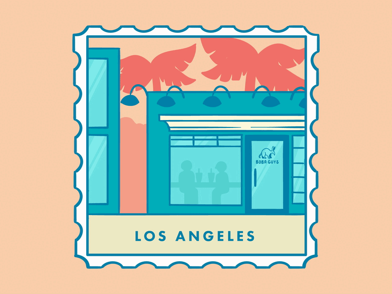 Boba Guys Airplane Mode Los Angeles aardvark boba guys illustration los angeles palm tree scooter stamp travel