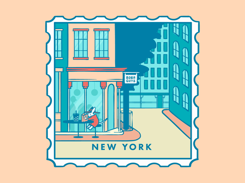 Boba Guys Airplane Mode New York architecture boba guys bubble tea illustration new york stamp travel