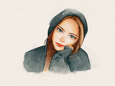 Hoodie Girl | Digital Watercolor Portrait