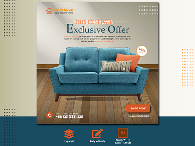 Exclusive Furniture Ad - Furniture Store Instagram Post Template banner banner ad banner ads banner design design facebook ad facebook ads facebook banner facebook cover furniture store graphic design graphic designer instagram banner instagram post social media banner social media design socialmedia socialmediaads socialmediapost socialmediatemplate