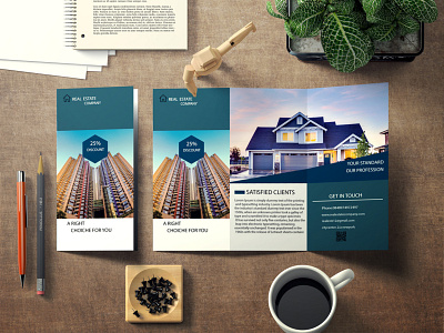 Trifold Brochure For Real Estate Company brand design brand identity brochure design brochure layout brochure mockup brochure template brochure tri fold trifold brochure trifold brochure design trifold mockup