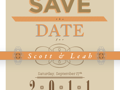 Save the Date announcement brown chic engagement orange save the date typography vintage