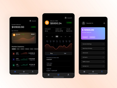 Crypto App Screens app branding design freelance freelancer graphic design illustration landing page modern technology ui ux