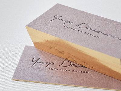 Brown Business Card With Single Gilded Edge business cards design letterpress signature font