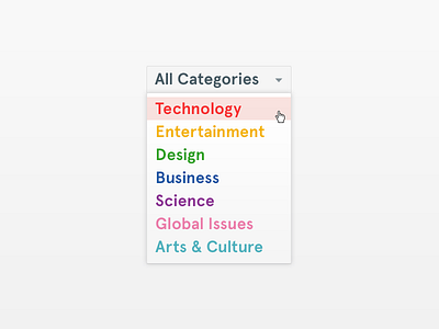 Menu categories color drop down menu palette ui