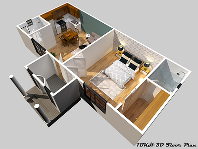 1Bhk 3D Floor Plan Design By Akib Arch On Dribbble