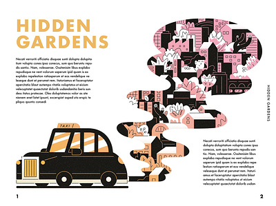 Hidden Gardens Editorial cab cabbie editorial illustration floral gardens illustration london smoke spot illustration taxi