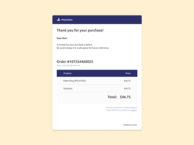 DailyUI #017. Email Receipt app checkout dailyui email email design email receipt graphic design mail newsletter playstation purchase receipt ui ux