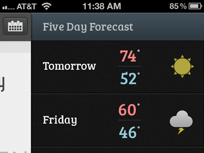 Five Day Forecast app ios iphone ui