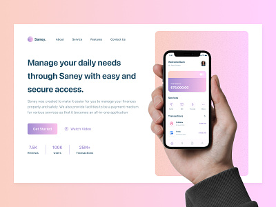 Saney - Finance Landing Page app bank branding card clean design exploration finance fintech gradient landing page landingpage payment saas ui ux wallet web design