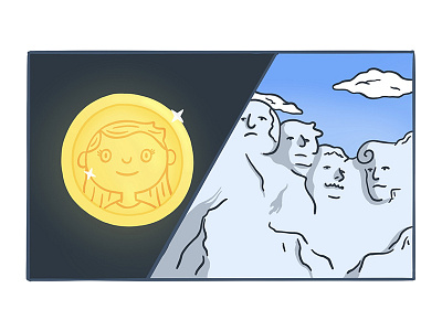 Would you rather have your face on a coin or a mountain? cartoon coin illustration mount rushmore mountain procreate would you rather