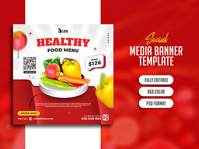 Healthy Food Menu Social Media Banner ads afs banner editable facebook food fruit healthy instagram marketing menu offer promotion psd rgb social media
