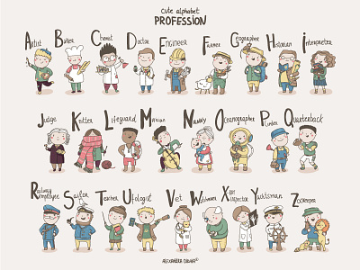 Alphabet Profession alphabet animal baker character doctor music ocean profession sailor school sport ufo