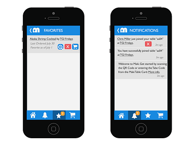Favorites & Notification Screens for Maki (Mobile App) app contrast design dining experience food graphic logo menu mobile restaurant startup