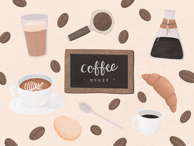 Coffee bakery cafe coffee coffee bean coffee shop copenhagen denmark digital illustration digitalart illustration illustrator procreate texture