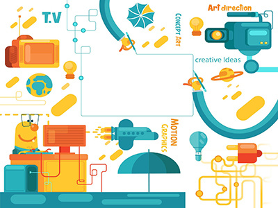 umbrella man doodles 4 games graphic hands motion orange plane tv yellow