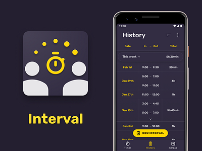 Interval - The app for remote workers android app branding flutter iconography time tracking ui