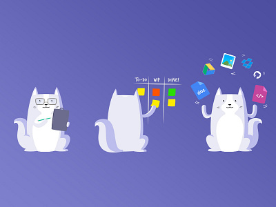 Onboarding Illustrations agile cats cute file sharing illustration mobile app project management scrum