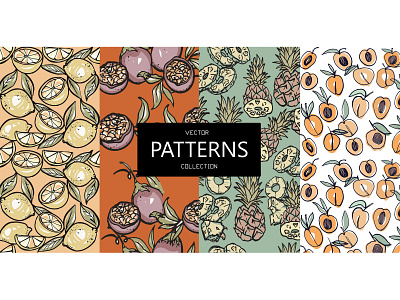 Fruits outlines & patterns vector colorful doodle fruits pattern vector