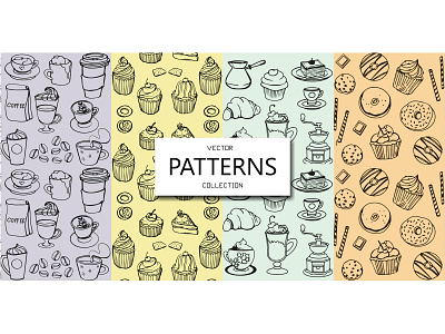 Bundle bakery, bread and pizza bakery cafe coffee cupcake menu pattern pizza