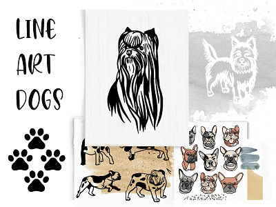 Dogs, Puppies and Shapes. Dog lover bundle dogs puppies sketch vector