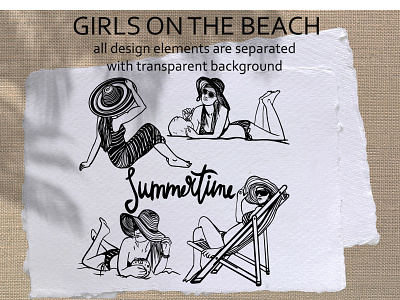 Summer beach bundle vector beach design girls set summer