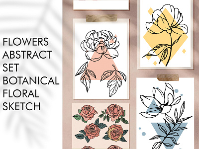 Abstract geometric floral set abstract drawing floral flowers sketch vector