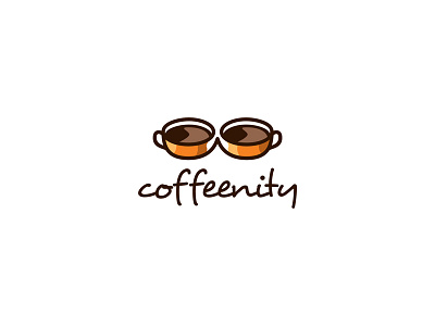 Coffeenity logo brown cafe coffee cup drink food infinity logo mark mug symbol tied