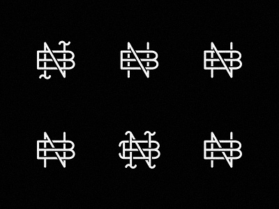 NB monograms black and white brand branding letter logo logotype mark monogram monoline simple type typography