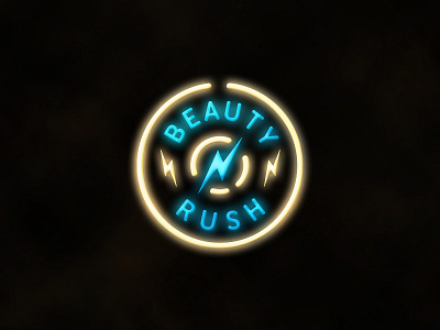 Beauty'n'Rush badge beauty brand branding design graphic identity light lightning bolt logo logotype neon