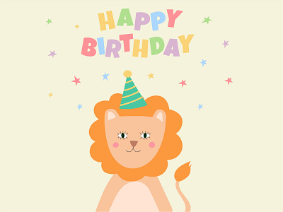 Cute lion birthday card design graphic design illustration vector