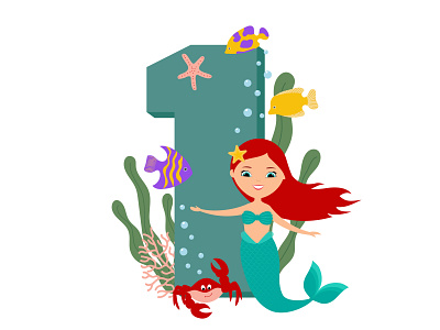 Little Mermaid birthday design girl graphic design illustration mermaid vector