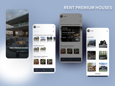 Rent Premium Houses dailychallenge dailyui design figma figmadesign figmascreens renthouse renthousedesignapp uiux user experience user interface uxui