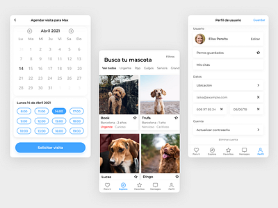 02 Laika app - Dog adoption adopt adopting animal animals app calendar choose day dog dogs find mobile profile rescue screens search