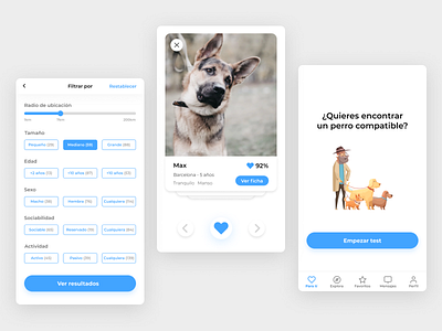 03 Laika app - Dog adoption adopt adopting animals app dog dogs filters mobile profile rescue screens test