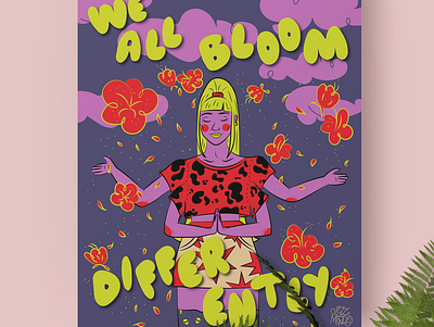 We all bloom differently design flat illustration lettering lettering art poster typography vector