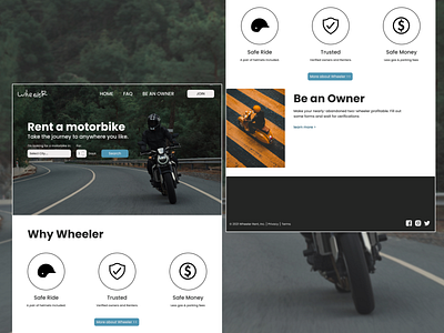Wheeler: Motorcycle Rental Landing Page design illustration landing page minimal ui ux website