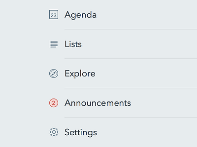 Navigation agenda announcements explore icons lists menu nav notification settings sketchapp