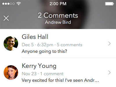 Event Comments avenir next blur circle avatars comments ios sketchapp