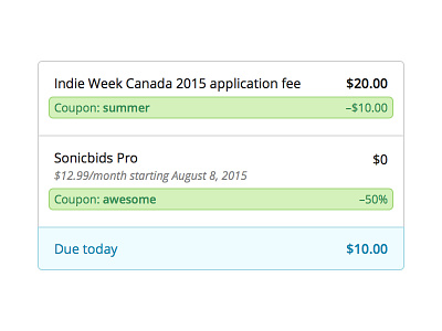 Sonicbids Fee Structure coupon discount line items pricing