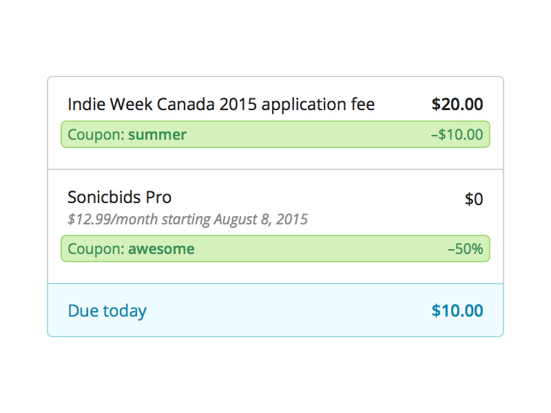 Sonicbids Fee Structure discount coupon pricing line items