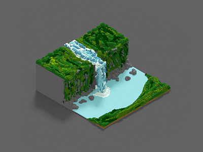 Voxel experiment | The Cascade 3d art cascade illustration voxel voxelart water