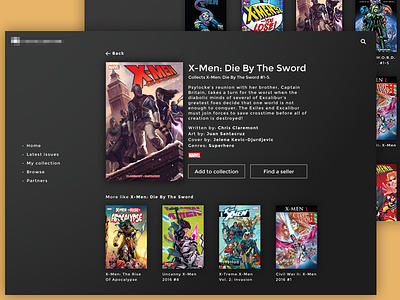 Comics library books comics design marvel ui user interface ux web x men