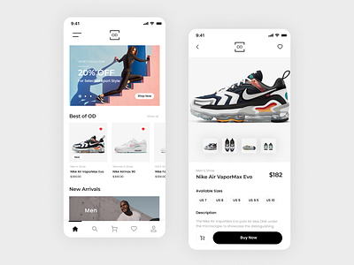 OD - Sneakers App app design e commerce e commerce app minimal sneaker sneakers ui