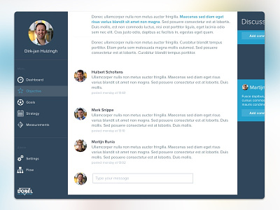 Detail shot of OGSM discussion board app clean dashboard graph tool ui ux white