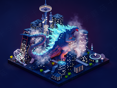 Godzilla~ya~ 3d design illustration