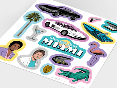 Miami Vice sticker set illustration miami vice stickers