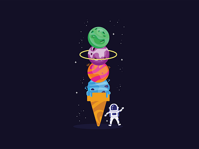 space cream design digital illustration ice cream cone icecream illustration planets space spaceman vector art vector illustration