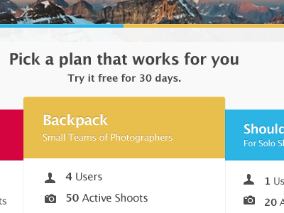 Shootsy Plans photography plan pricing web app